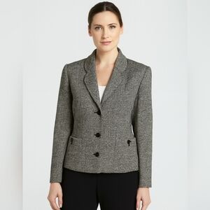 Studio 121 Vintage Black & White Wool Blend Button Front Tweed Cropped Blazer